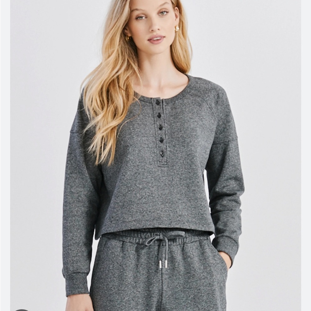 Something navy henley sweatshirt in heather gray